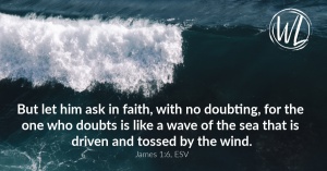 Wind-tossed waves and text from James 1:6